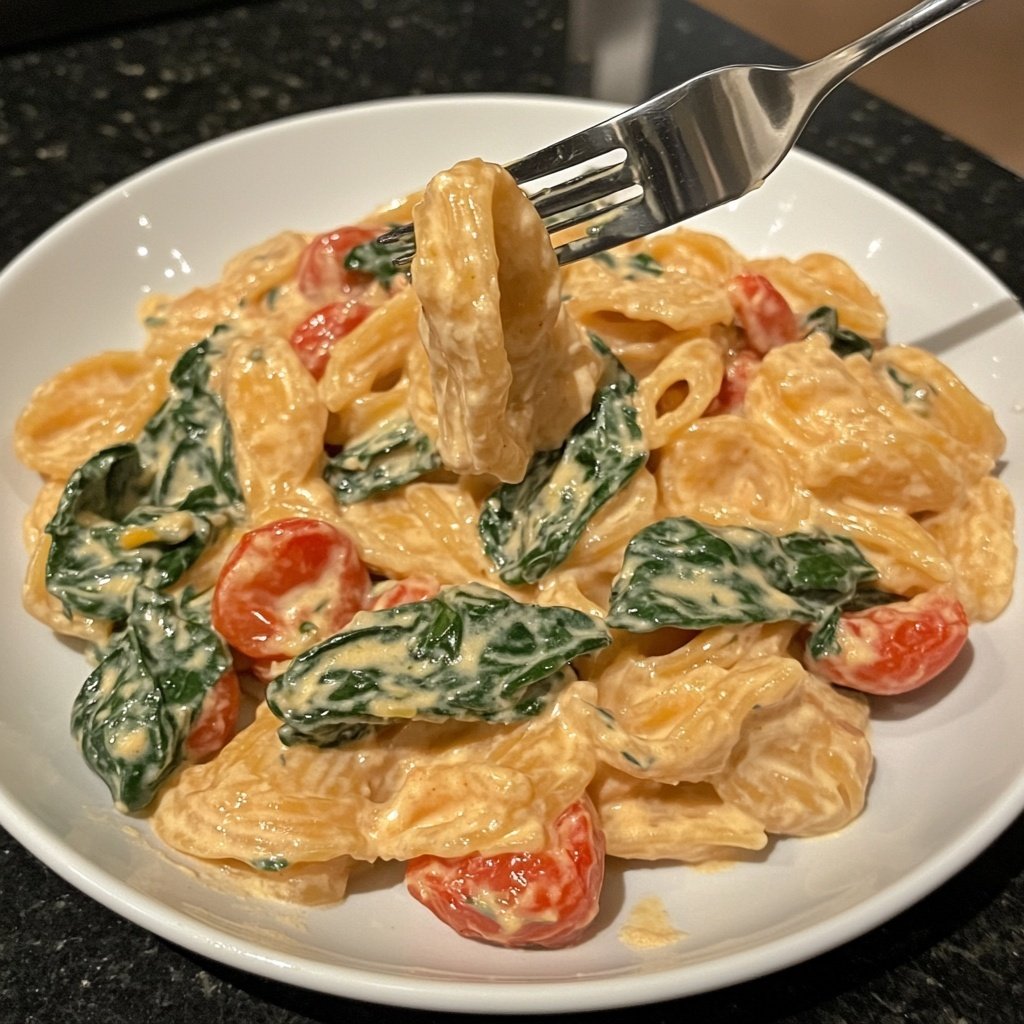 One-Pot Pasta mit Tomaten & Spinat